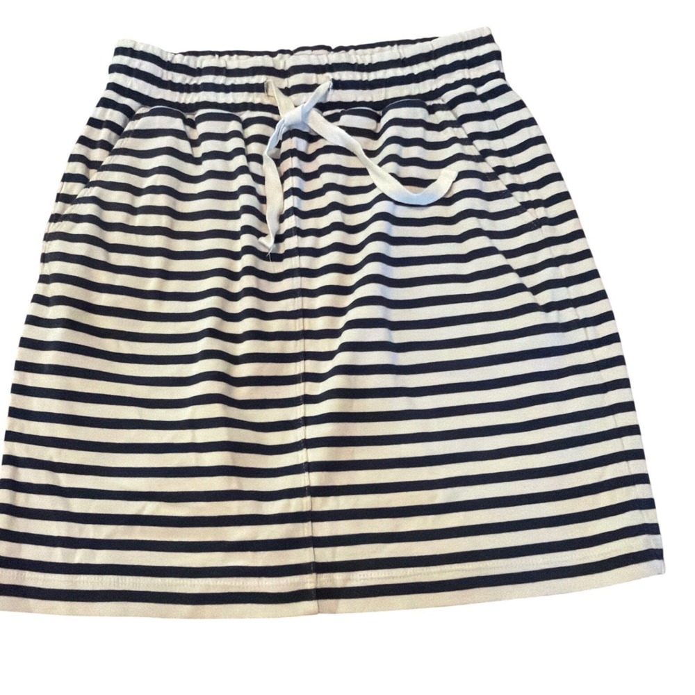 Lou & Grey Striped Organic Cotton Mini Skirt Navy Blue White Drawstring XS
